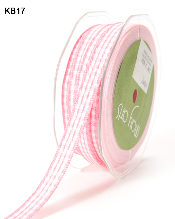 Pale Pink & White Traditional Gingham Ribbon, 15mm (9/16in) wide *Sold Per  Metre*