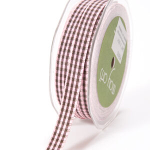 pink and brown checkered gingham ribbon