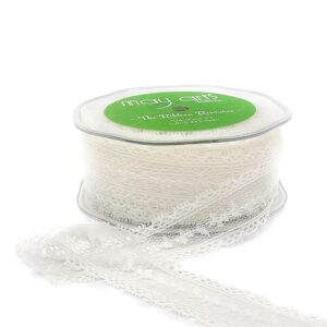 1 Inch Center Floral Design Lace Trim Ribbon with Scalloped Eyelash Edge - 563-1-09 Ivory