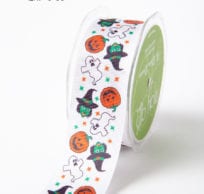 WHITE PUMPKIN / GHOST / WITCH Grosgrain w/ Print Ribbon