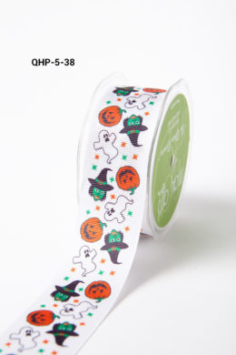 WHITE PUMPKIN / GHOST / WITCH Grosgrain w/ Print Ribbon