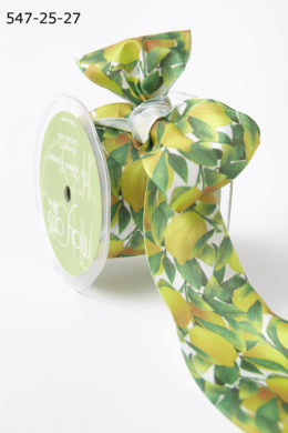 Lemons Leaves Print Ribbon Yellow/Green/White