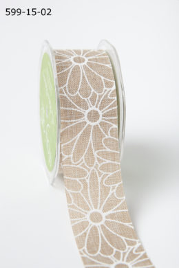 Stiff White Daisy Flower Print Ribbon Natural/White