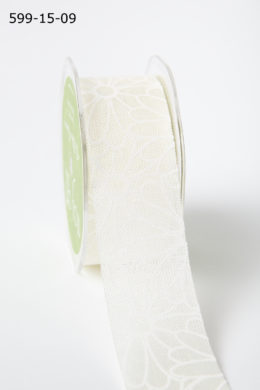 Stiff White Daisy Flower Print Ribbon Ivory/White