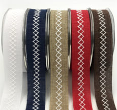 1" white diamond stitch canvas linen ribbons