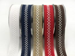 1" white diamond stitch canvas linen ribbons