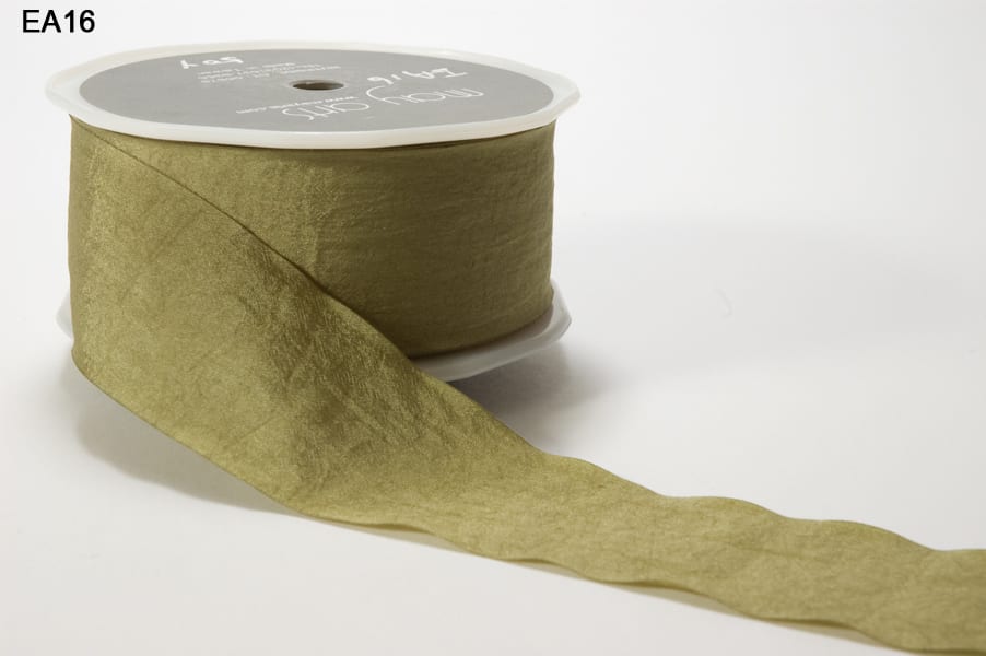 May Arts - 1.5 Inch Faux Linen Ribbon with Fuzzy Wired Edge - Brown/Green  (528-15-33) The Rubber Buggy