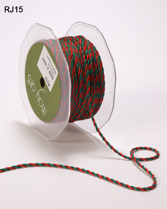 May Arts 1/4 inch Wide Ribbon, Red and White Twisted Rope