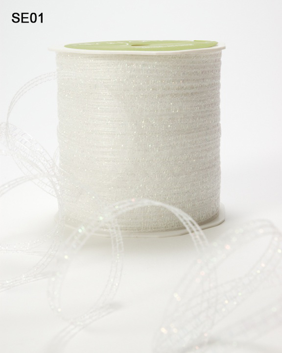 May Arts 1/8-Inch Wide Ribbon, White Curly Sparkling