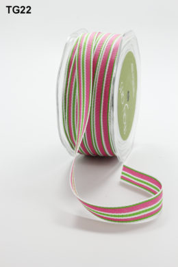 Parrot Green,Fuchsia and White Grosgrain Variegated Stripes Ribbon