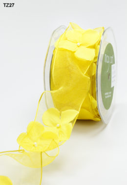 Yellow Flowers/Pearl Center/Wired Ribbon