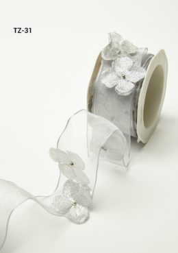 Silver Flowers/Pearl Center/Wired Ribbon