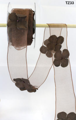 Brown Flowers/Pearl Center/Wired Ribbon