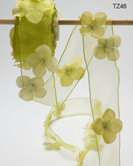 Parrot Green Flowers with Pearl Center Wired Ribbon