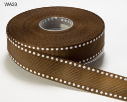 Brown and White Stitched Grosgrain Ribbon