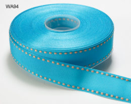 Turquoise and Antique Gold Stitched Grosgrain Ribbon