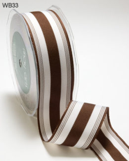 Brown and White Grosgrain Stripes Ribbon