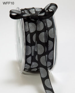 Black and White Grosgrain Circles Ribbon