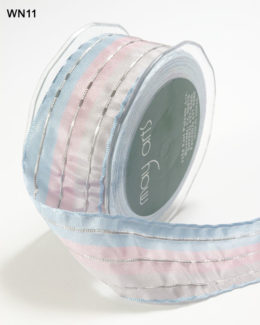Pink,Light Blue and Silver Stripes Metallic Lines Ribbon