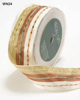 Brown,Ivory and Olive Stripes Metallic Lines Ribbon