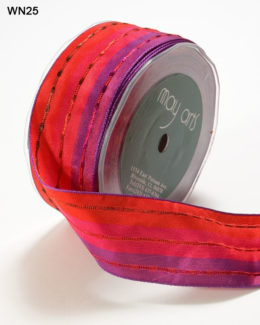 Red,Fuchsia and Purple Stripes Metallic Lines Ribbon