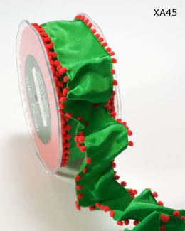 Green and Red Solid Pom Pom Edge (wired) Ribbon