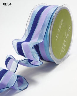 Ligt Blue,Navy and Lavender Sheer Stripes (Wired) Ribbon