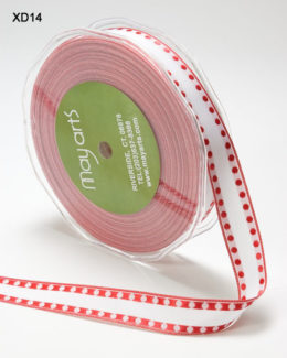 White and Red Solid Dot Edge (wired) Ribbon