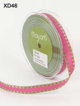 Pink and Green Solid Dot Edge (wired) Ribbon
