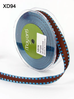 Brown and Blue Dots Solid Dot Edge (wired) Ribbon