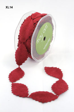 Red Faux Suede Leaves Ribbon