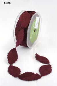 Burgundy Faux Suede Leaves Ribbon