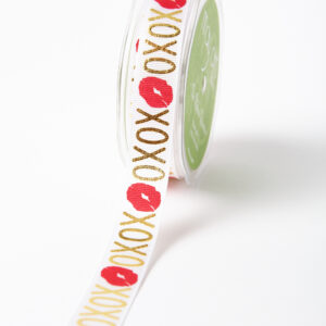 Red,Gold and White XOXO Kiss Grosgrain Ribbon