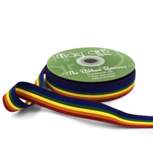 7/8 Inch Grosgrain Rainbow Striped Ribbon with Woven Edge - TG-78-99 RAINBOW