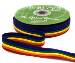 7/8 Inch Grosgrain Rainbow Striped Ribbon with Woven Edge