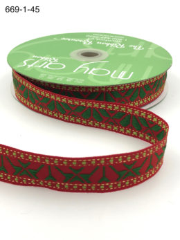 red and green geo print woven Christmas ribbon