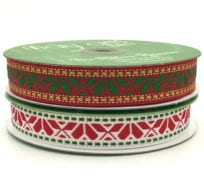 1" geo print woven Christmas ribbons