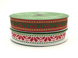 1" geo print woven Christmas ribbons