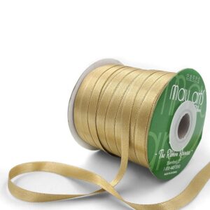 ~3/8 Inch (9MM) Luster Double Faced Satin Ribbon with Woven Edge - HA-38-02L DARK CHAMPAGNE LUSTER