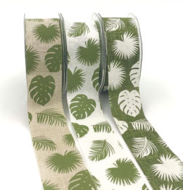 1.5" tropical leaf banana leaf linen ribbons