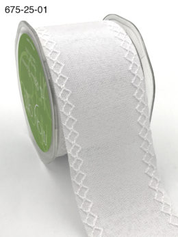 white linen stitched white diamond wide ribbon