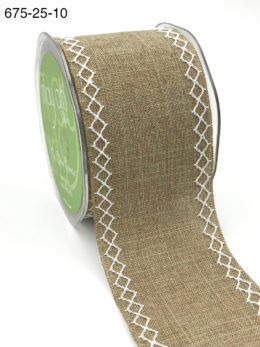 natural kraft linen stitched white diamond wide ribbon