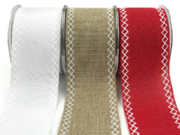 linen stitched white diamond wide ribbons