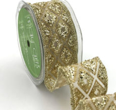 gold diamond glitter organza wired ribbon