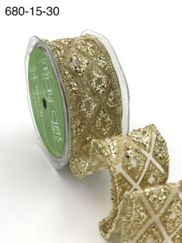 gold diamond glitter organza wired ribbon