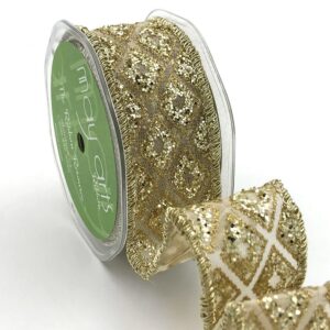 gold diamond glitter organza wired ribbon