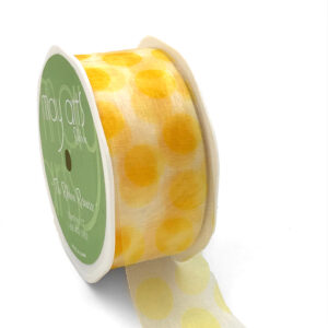 white organza ribbon with yellow polka dots