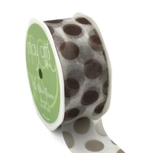 white organza ribbon with brown polka dots