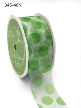 white organza ribbon with jumbo parrot green polka dots