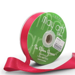 ~7/8 Inch (24MM) Luster Double Faced Satin Ribbon with Woven Edge - HA-78-22L FUCSHIA LUSTER